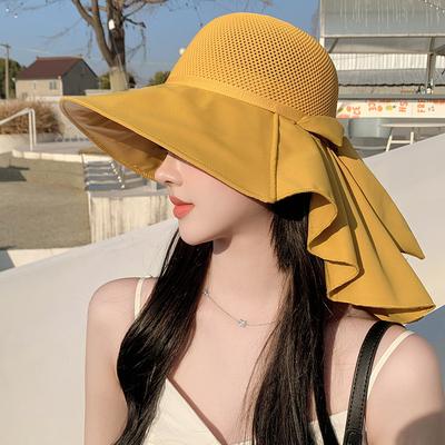 Summer Sun Hat Women's Large Brimmed Neck Protection Sun Hat Machine Woven Breathable Cool Hat UV Resistant Beach Hat