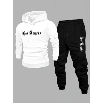 Herren-Sweatshirt und lange Hose 2-teiliges Set, Amerikanischer Streetstyle, Herbst Winter Urlaubsbekleidung, Normale Passform