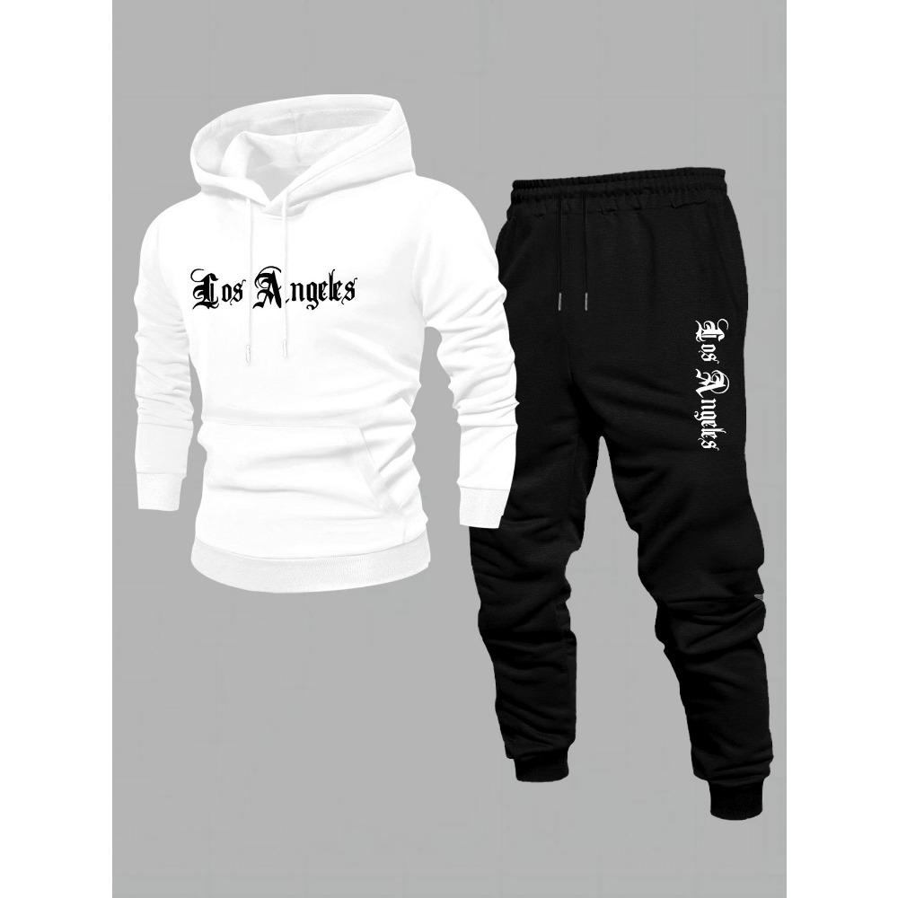 

Men S Sweatshirt And Long Pants 2pcs Set, American Street Style, Fall Winter Vacation Wear, Regular Fit S