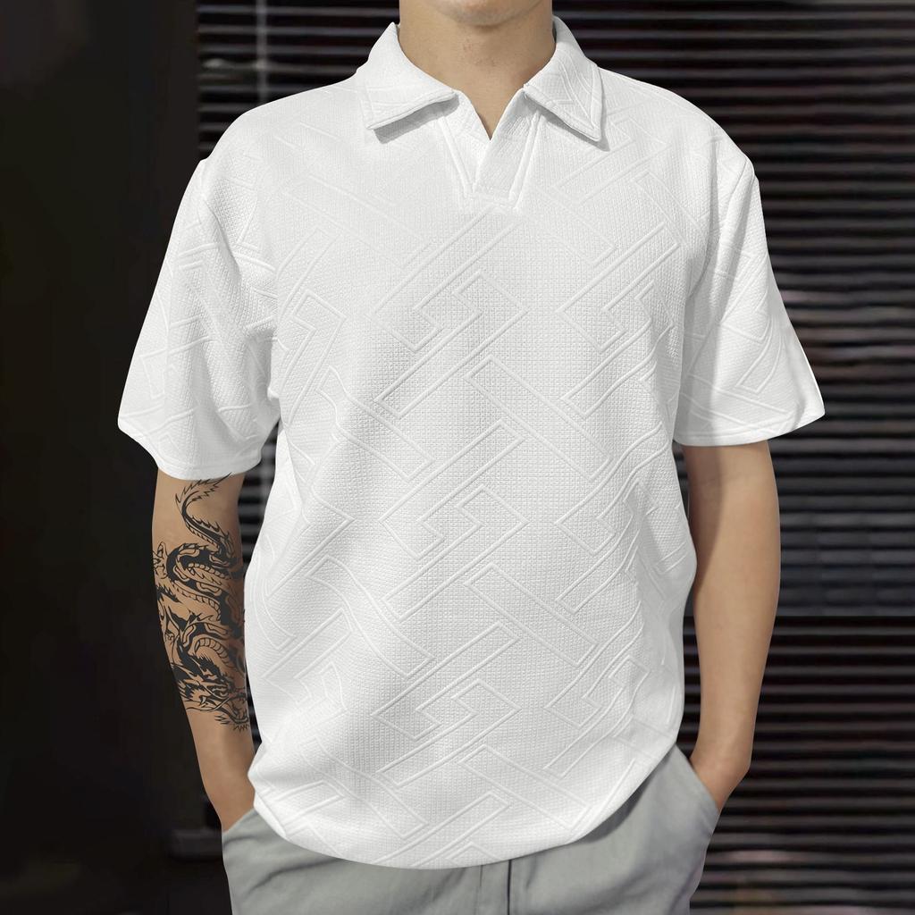 Herren Gestreift Einfarbig V-Ausschnitt Oberteile Herren Sport Kurzarmshirt