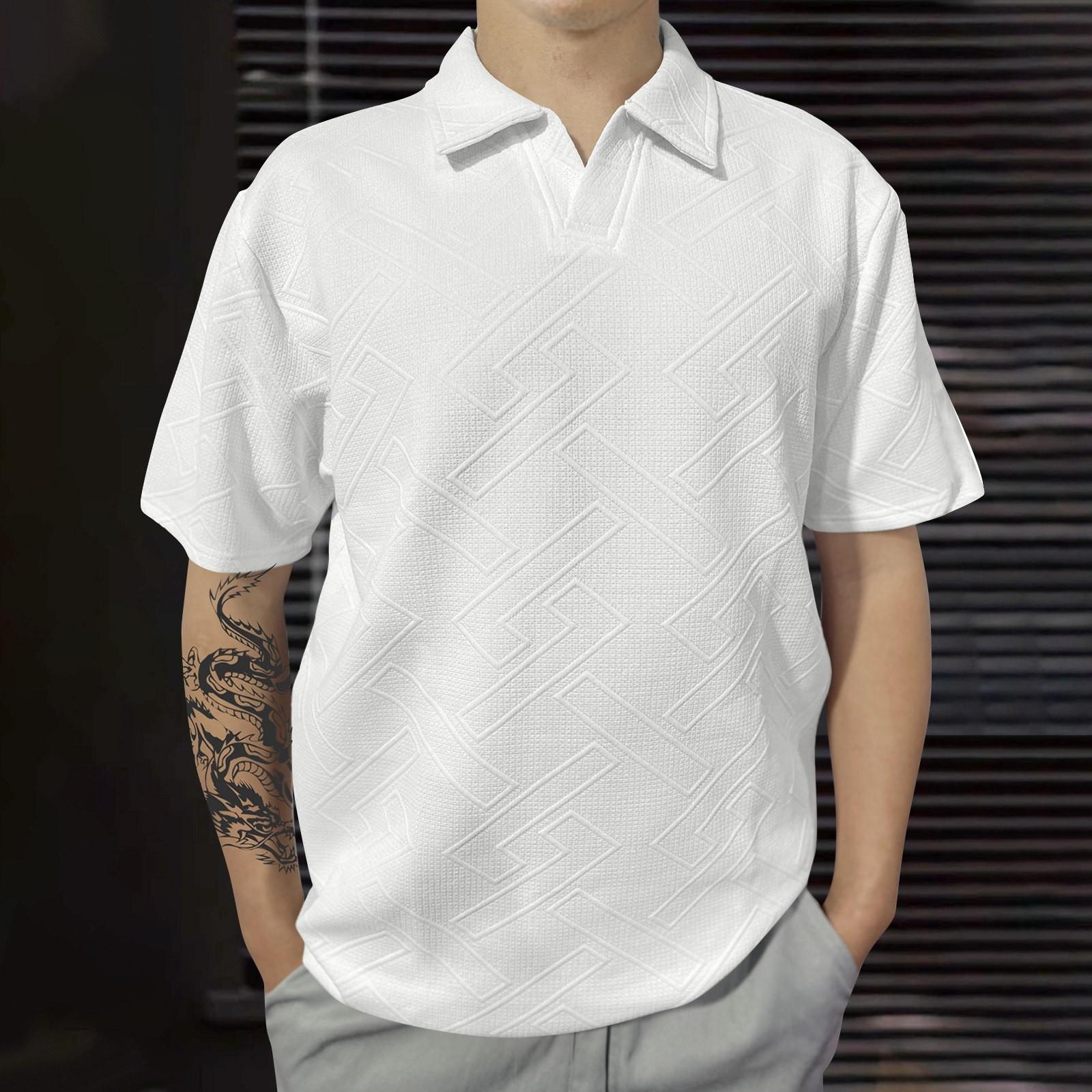 Мужские полосатые однотонные топы с V-образным вырезом мужская спортивная рубашка с коротким рукавом XL белый 2544₽