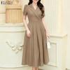 Women Casual Turn Down Collar Summer Short Sleeve Dress