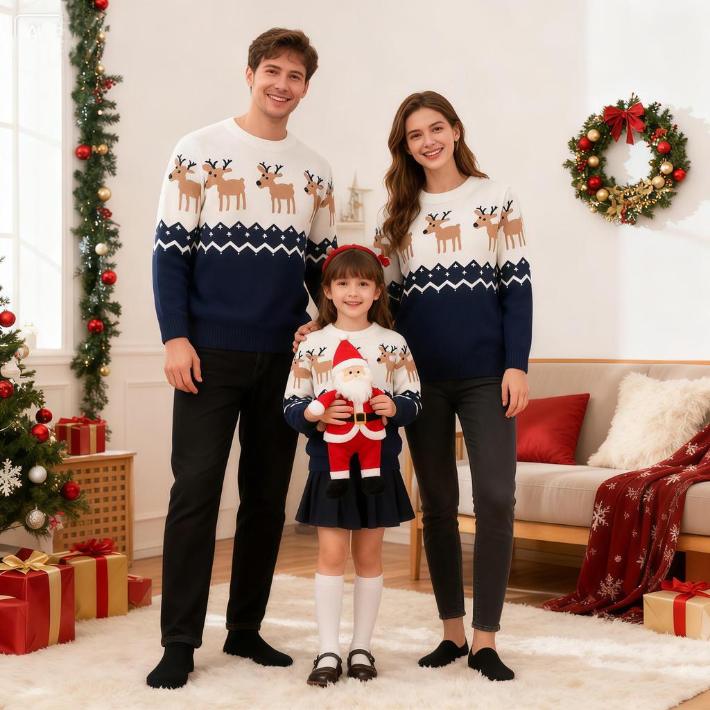 Herbst- und Winter-Weihnachts-Elchpullover für die Familie: Strickpullover für Eltern und Kinder