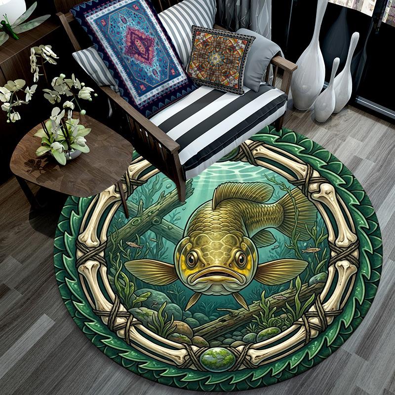 Underwater Serpent Circle Round Area Rug Under Office Chairs Bedroom Living Room Home Decor