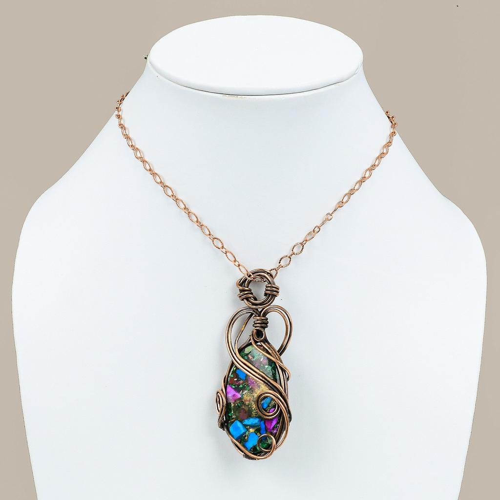 Natürlicher Spiny Oyster Edelstein Handgemachter Kupferdraht Wickelanhänger 2,99" L9u67