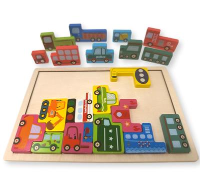 Wooden Montessori Puzzle, Animal Puzzle, Vehicle Puzzle, Brain Training Educational Toy (Vehicles)