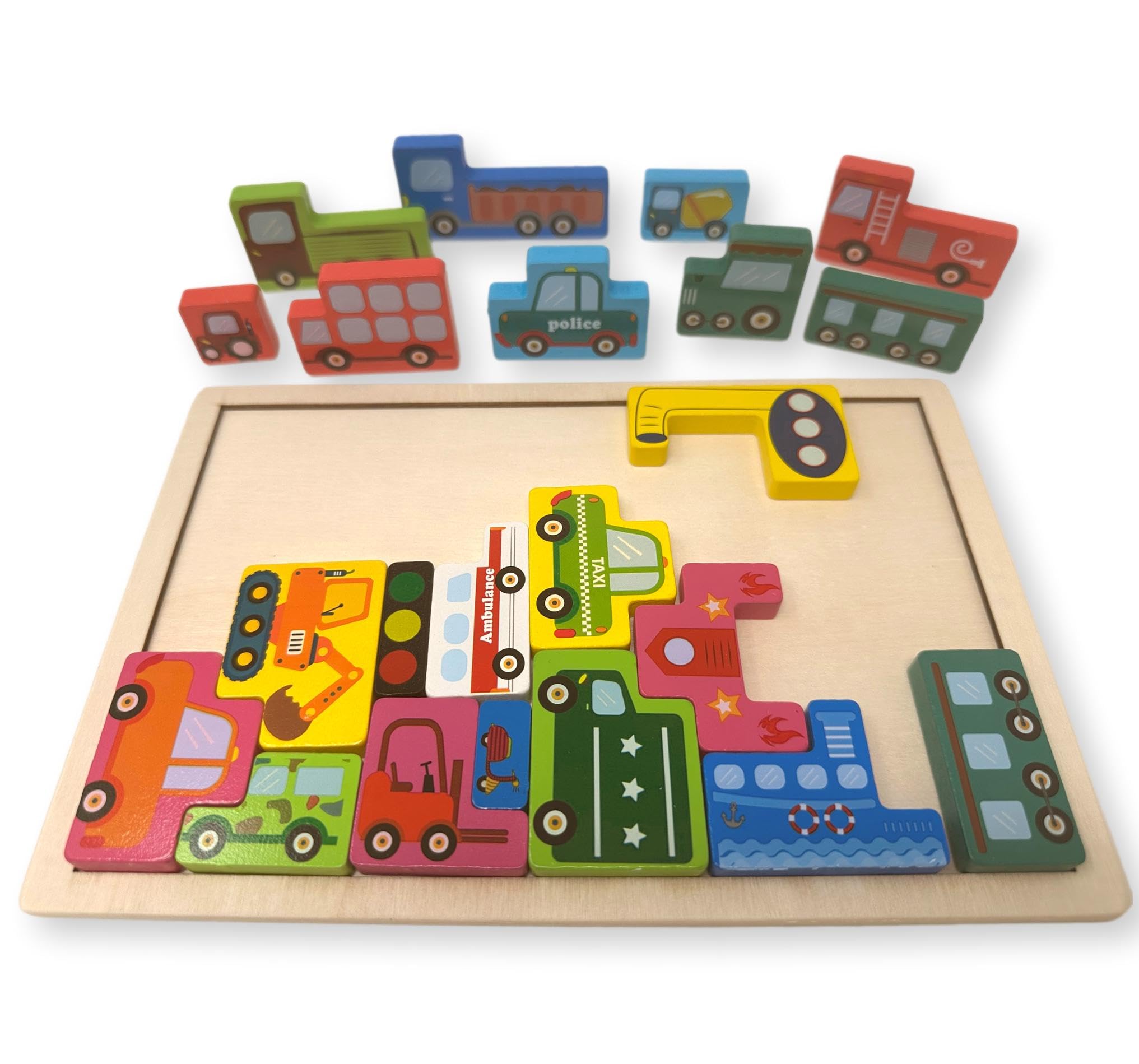 

Wooden Montessori Puzzle, Animal Puzzle, Vehicle Puzzle, Brain Training Educational Toy (Vehicles)