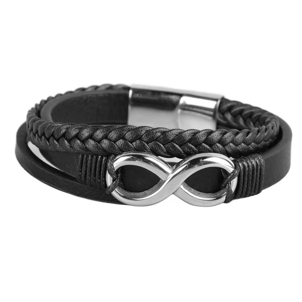 Triple Magnetic Buckle Hand Bracelet Infinity Number Shape Hip Hop Twist Woven Bracelet Hand Ornament Steel Color