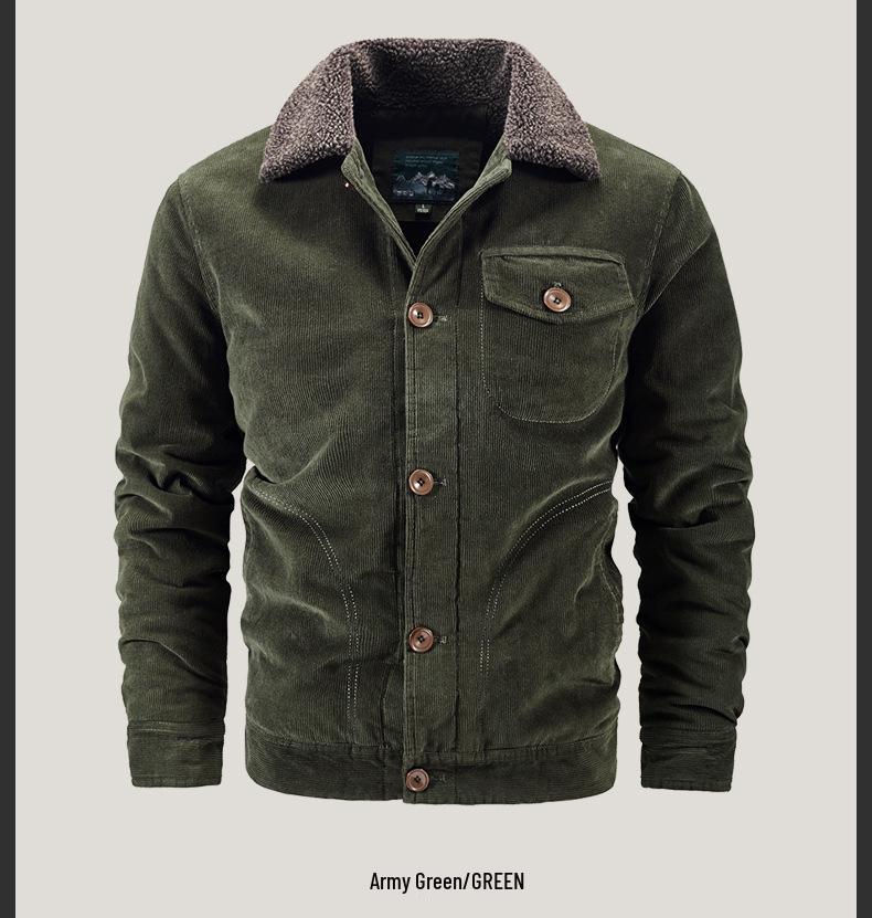 Men's Plus Size Fleece-Lined Corduroy Cotton Jacket - Casual and Loose Fit