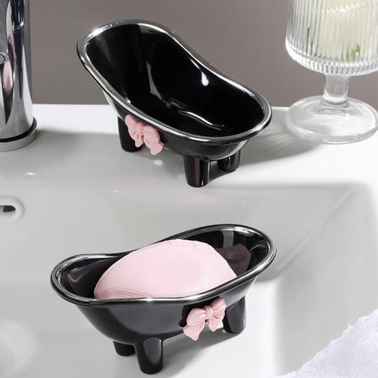 Versatile Soap Dish with Drain Holes Bow-knot Design Easy to Clean Decorative Bathtub Shaped Soap Tray for Bathroom