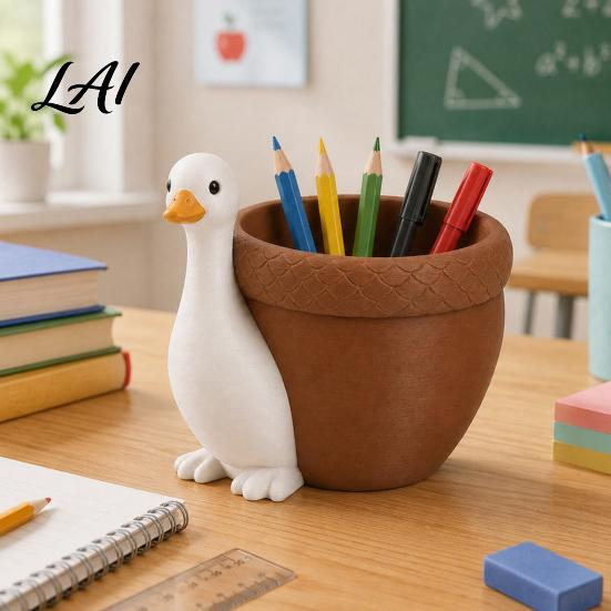 Schreibtisch-Organizer für Schüler Niedlicher Gänse-Stifthalter Große Kapazität Kompakte Größe Behälter 3D-Schreibwaren-Druck PLA für Stifte Büroklammern und Notizhalter