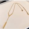 1PC Gold-color Stainless Steel Long Bar Tassel Paragraph V Shaped Collarbone Necklace Female Holiday Party Minimalist Style