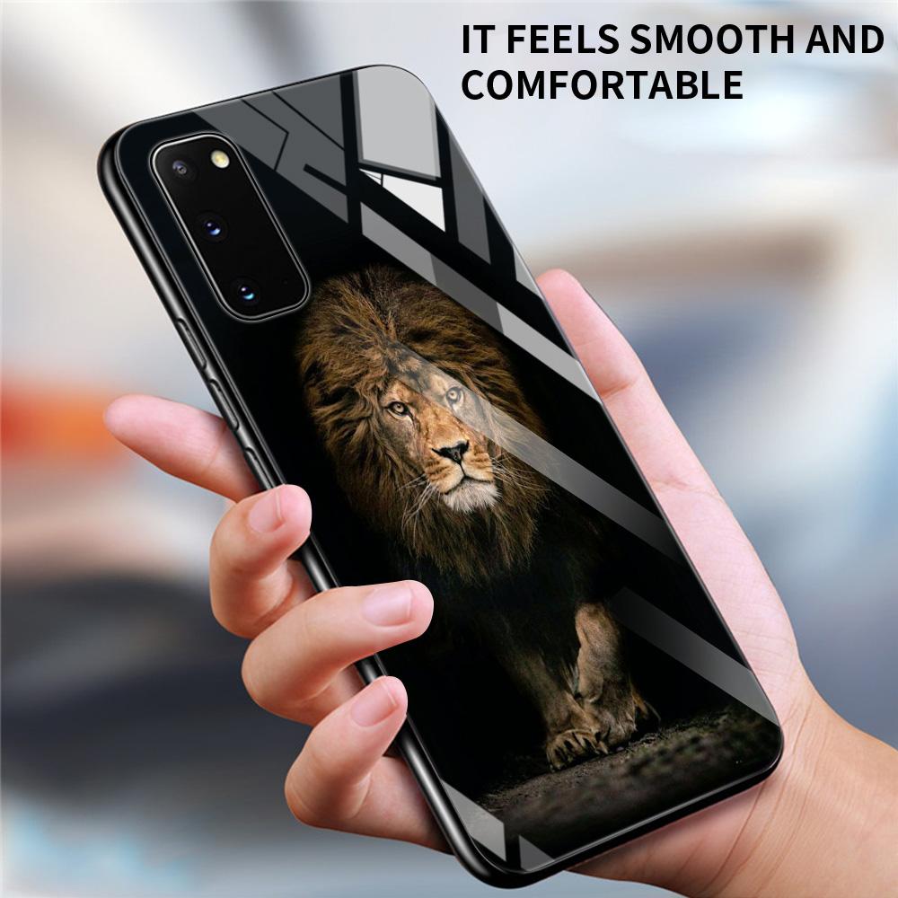 Tempered Glass Case For Samsung Galaxy S22 S20 S21 FE S10 S9 S8 Plus Ultra S10Lite Wolf Dog Cat Bird Lion Tiger Animal Shell