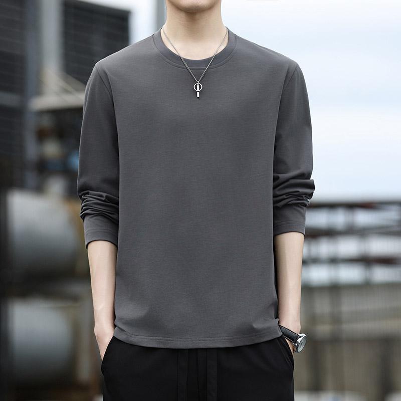 T-shirt da uomo basic a girocollo a maniche lunghe - Top casual tinta unita