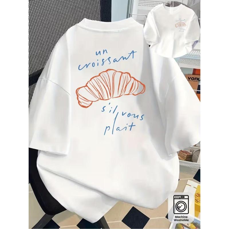 

Womens Casual Short Sleeve TShirt with Front Back Un Croissant Silvous Platif Graphic Relaxed Fit Round Neck AllSeason Top S