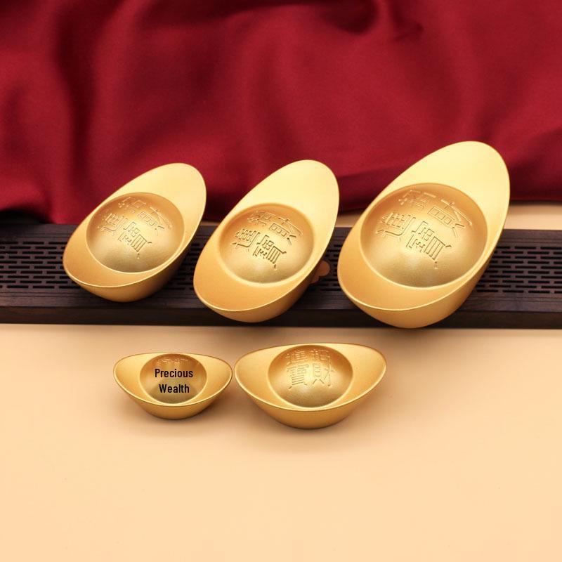 Golden Alloy Ingot Wealth-Attracting Ornament - Perfect for Housewarming and New Home