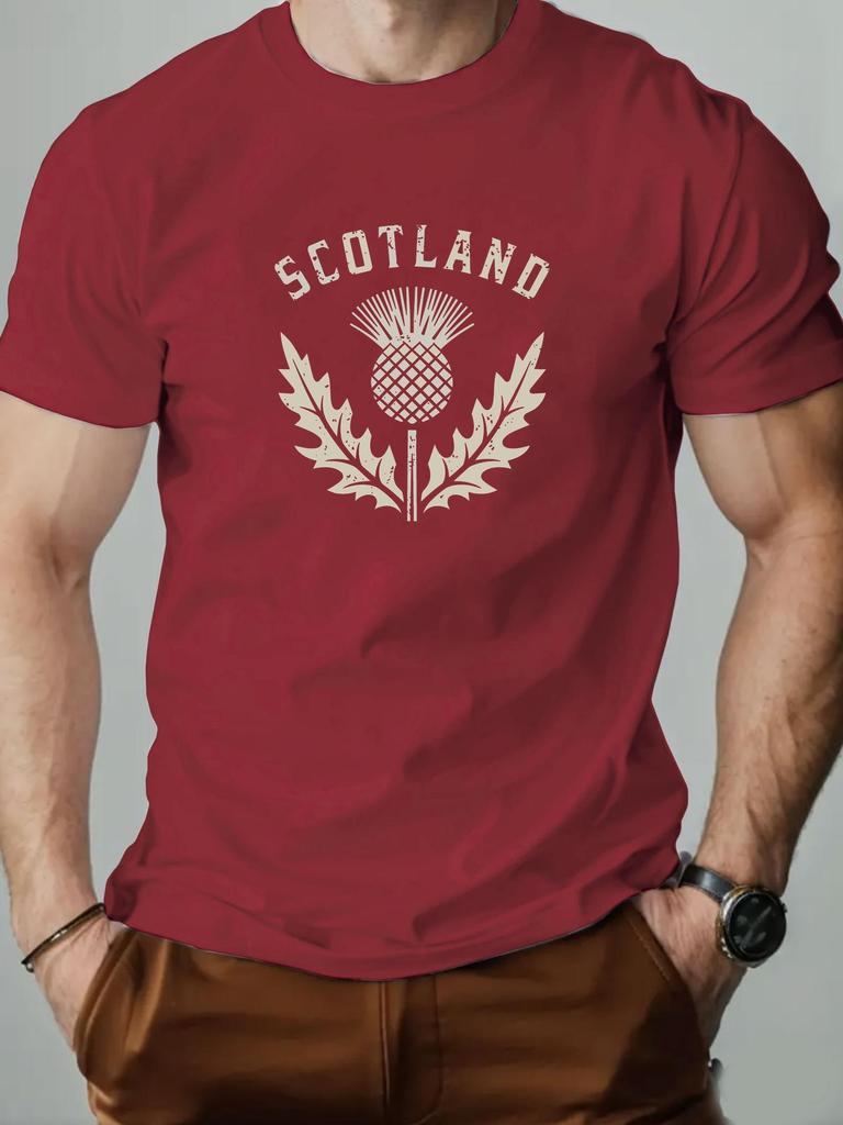 Mens Cotton TShirt Scottish Thistle Summer Round Neck Short Sleeve Graphic Breathable Fashion Casual TShirt