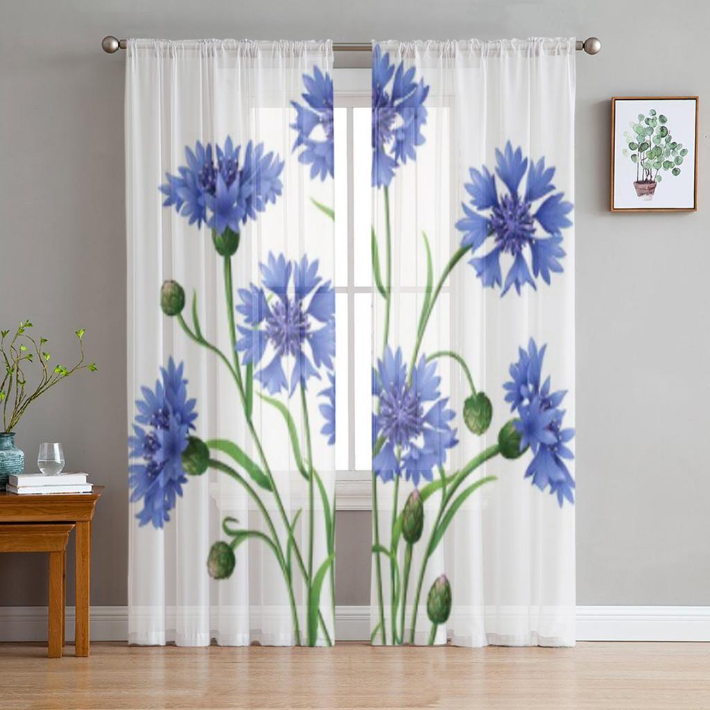 Blue Gray Abstract Art Texture Voile Sheer Curtains Living Room Window Chiffon Tulle Curtain Kitchen Bedroom Drapes Home Decor