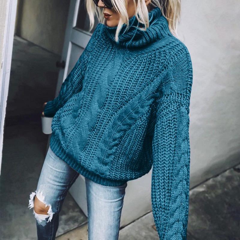 Women's Solid Color Turtleneck Knitted Sweater Top