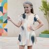 Little Girls Round Neck Flutter Sleeve Leaf Printed A Line Flared Dress