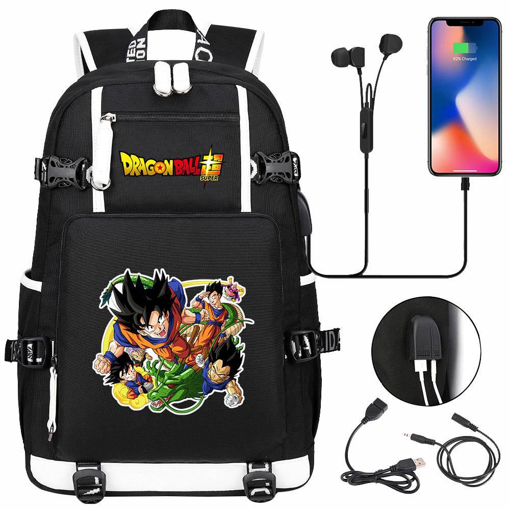 Vegeta Sun Wukong Dragon Ball Ultra USB Headphones Teen Student School Bag Men's and Women's Leisure Travel Backpack