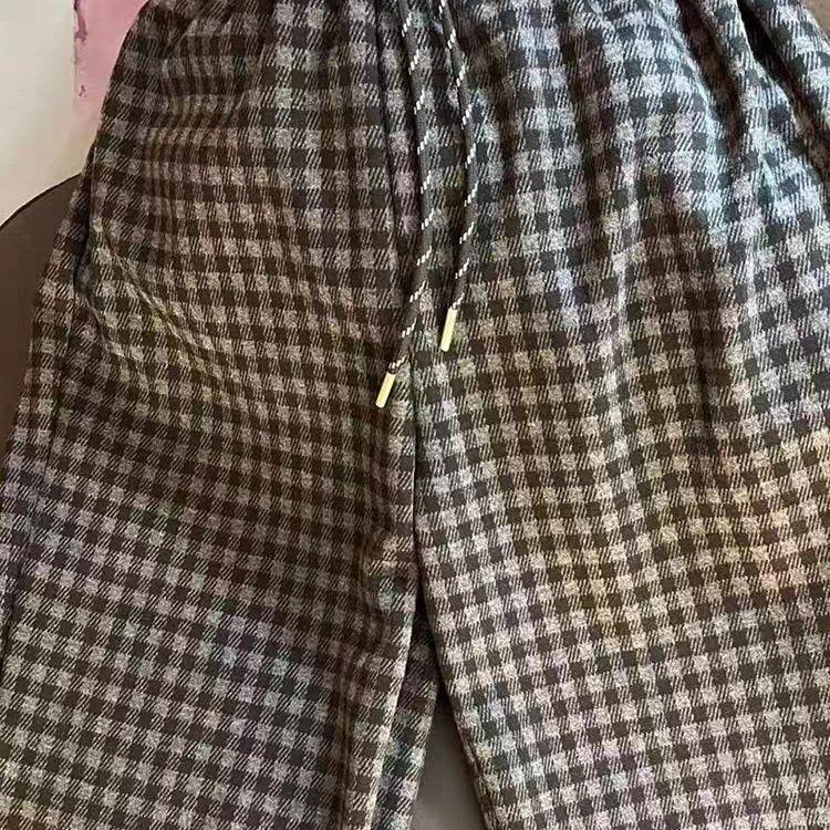 Kostkované ležérní kalhoty pro dámský nový styl podzimu a zimy plus sametové super krásné kalhoty