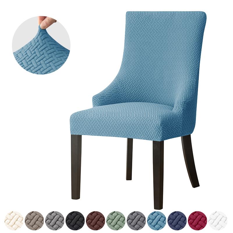 1/2pcs Jacquard Dining Chair Covers Stretch Chair Slipcovers Solid Color High Back Sloping Armchair Cover Hotel Kitchen Wedding
