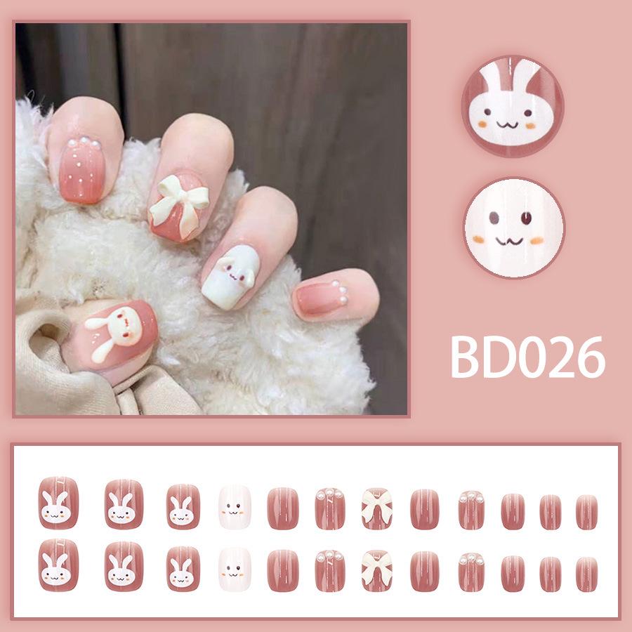 

French Love Heart Blush Rabbit Nails - Cute and Comfortable for Students and Pregnant Women, 24 Pieces