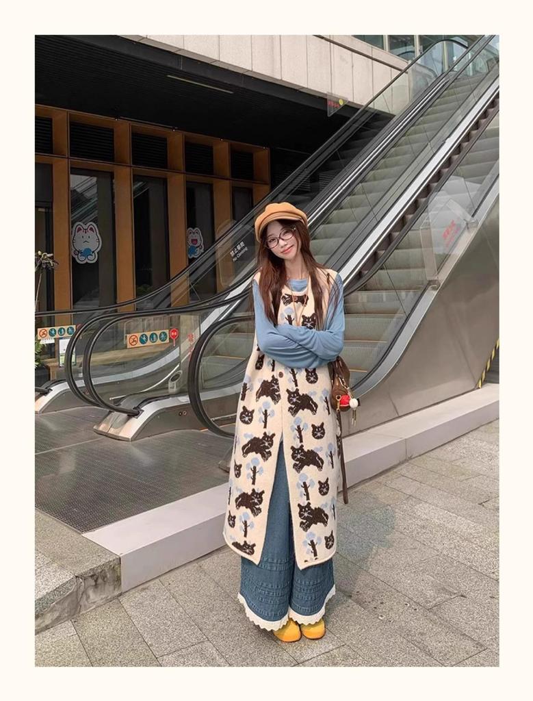 Damen 2024 Herbstmode Anzug: Lagenweste, Spitzen-Unterhemd, Weitbeinige Denim-Hose