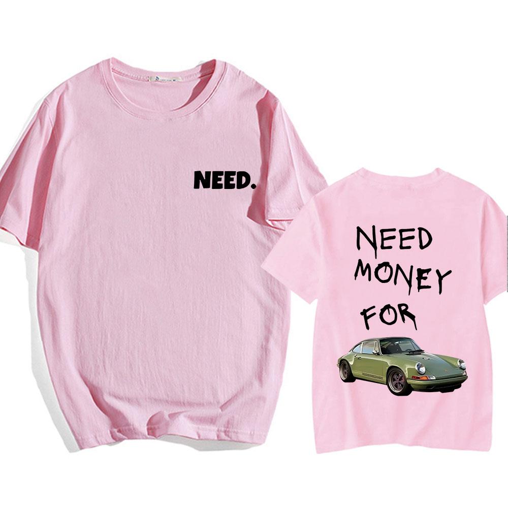 Нужны деньги на футболки с изображением гоночных автомобилей Футболка с коротким рукавом для мужчин и женщин Высококачественные хлопковые удобные футболки Летняя мужская футболка с круглым вырезом XXL розовый 1629₽