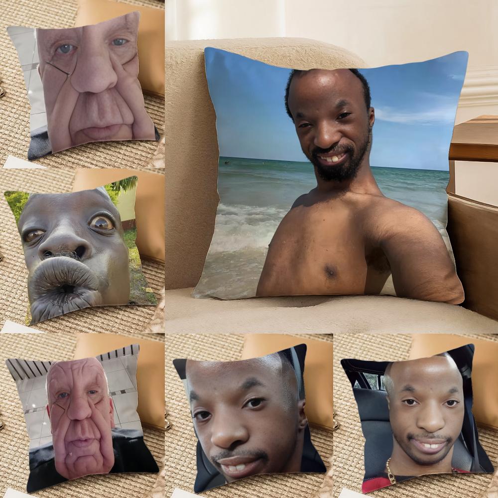 Ugly Man Funny Cushion Cover Silky Short Plush Invisible Zipper Dustproof Sofa Pillow Case for Home Decor