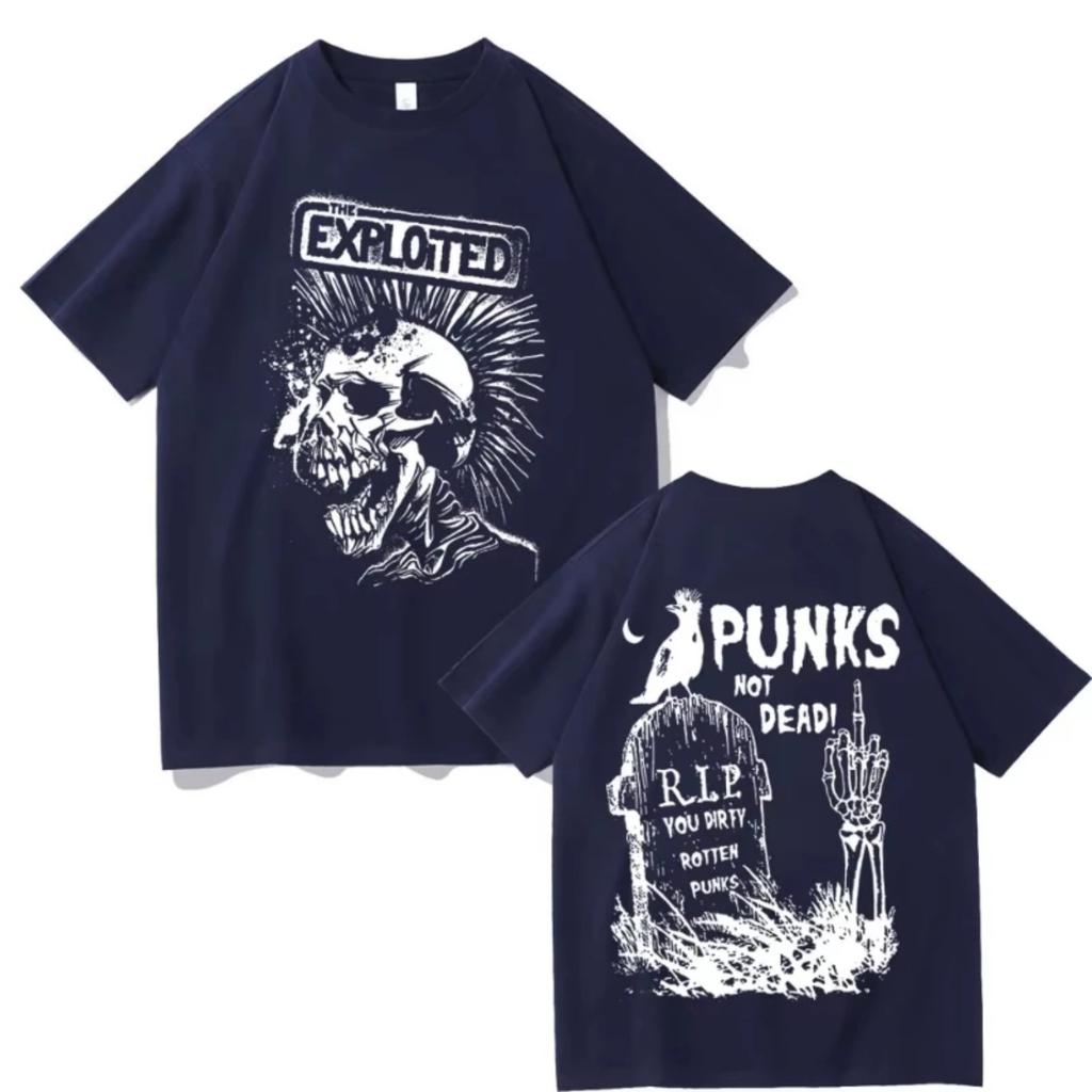Hot Sale Rock Band The Exploited Graphic T-Shirt Punks Not Dead Print T-shirts Men Women Hip Hop Gothic Punk Oversized T Shirts