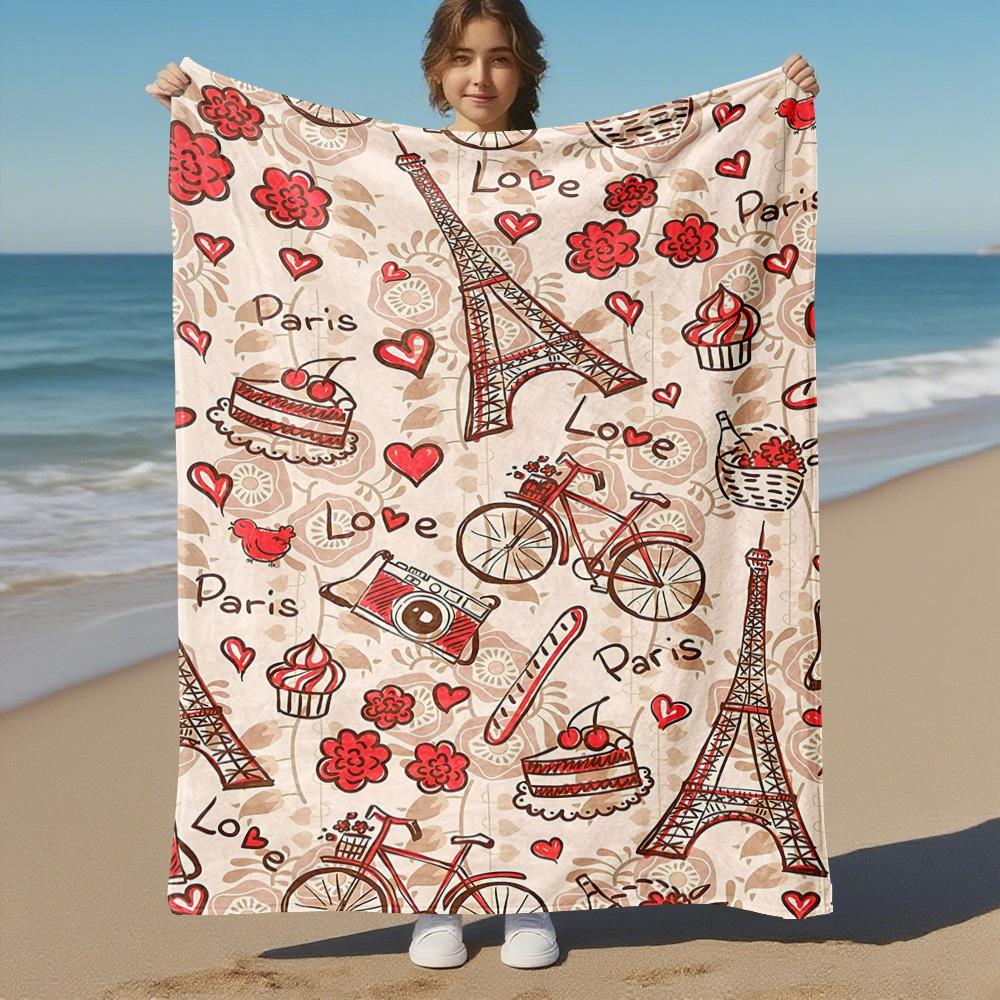1pc Paris Love Outdoor Flannel Blanket Soft Warm All-Season Throw for Sofa Bed Car Camping Office, Cozy Gift Idea1213S