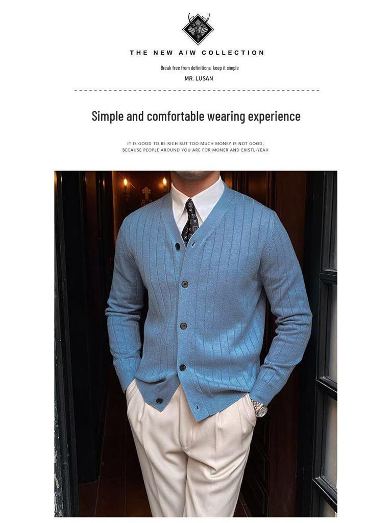 Koreański Męski Sweter Kardigan Slim Fit - Dzianina Jesień/Zima