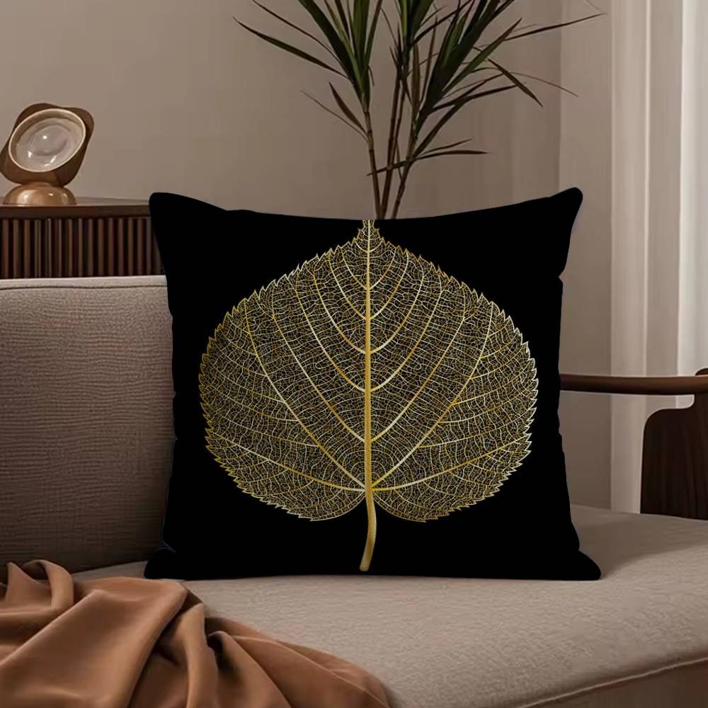 Golden Branches and Jade Leaves Pillow Case Anti-dustmite Pillowcase Invisible Zipper Silky Short Plush Sofa Cushion Cover