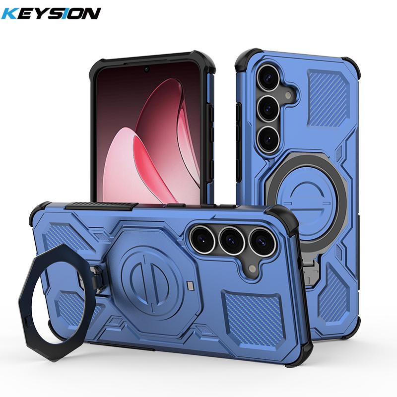 KEYSION Shockproof Magnetic Case for Samsung S25 Ultra 5G S25+Plus Upright Live Metal Ring Stand Phone Cover for Galaxy S25 Edge