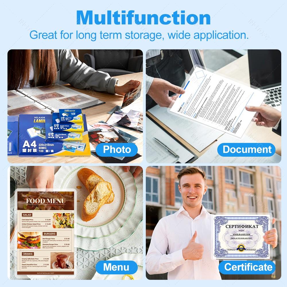 50sheets 80 Mic 3/5/6/inch Laminating Film PET EVA Plastic Film for Hot Laminator 3R 4R 5R A6 A5 A4 For Photo/Files/Card/Menu