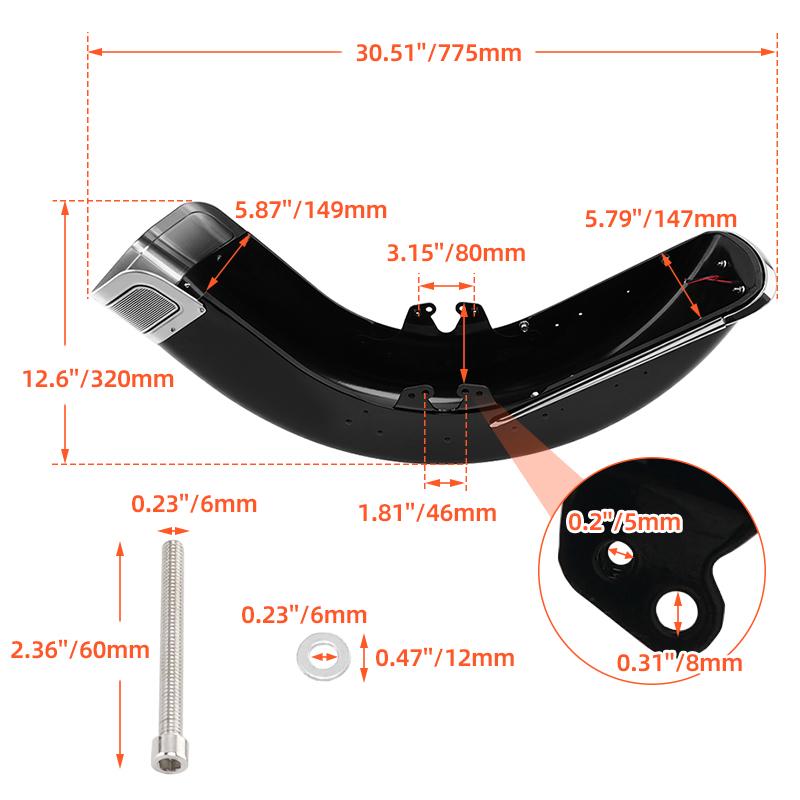 Motorcycle Front Fender Assembly with Tip Light Trim For Harley Touring Road King Electra Glide Street Road King Glide 2014-up