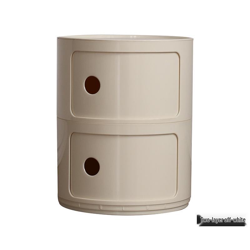Nordic Round White Minimalist Bedside Table - Modern Mini Plastic Side Cabinet