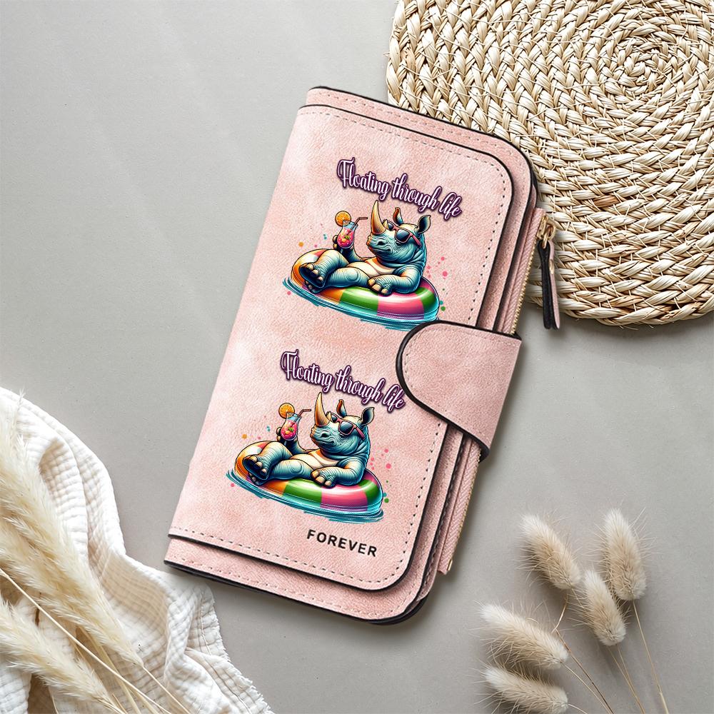 Cute Rhino Printed Long Wallet Fashion Casual Portable Large Capacity Card Holder Daily Use Purse