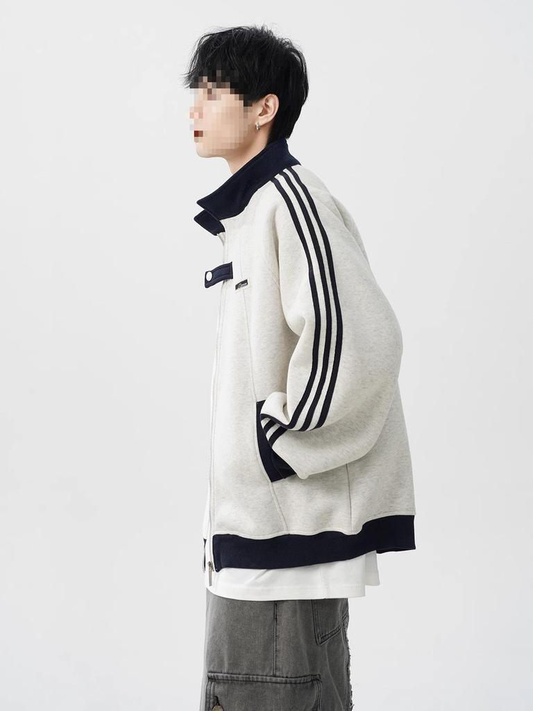 Men's Trendy Retro Patchwork Baseball Jacket with Three Stripes