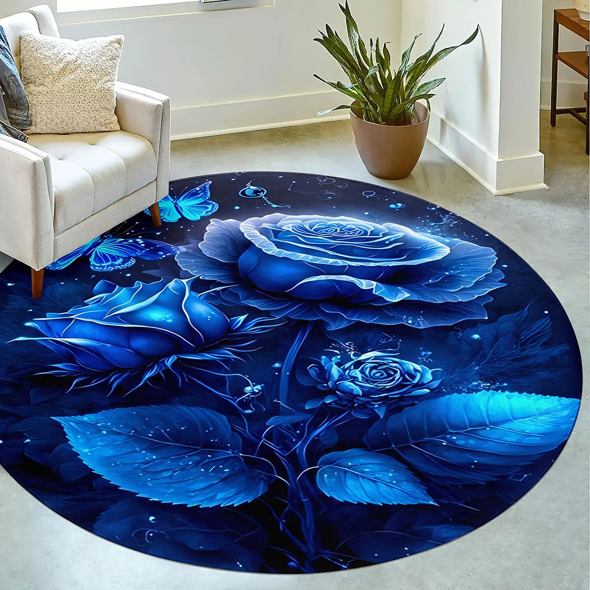 

Роскошный узор из голубых роз Круглая форма Напольные коврики Кухонный коврик-дорожка для прихожей Ковер для спальни Гостиной Мягкий ковер Нескользящий ковер 60X60cm
