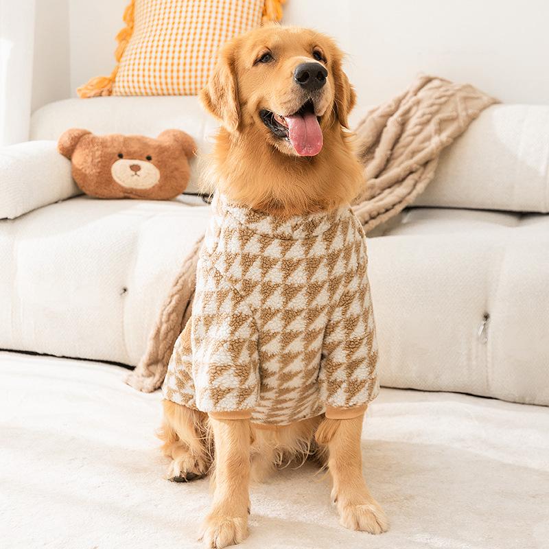 Warmer Hahnentritt-Fleece-Mantel für große Hunde - Perfekt für Golden Retriever & Samojeden im Herbst/Winter