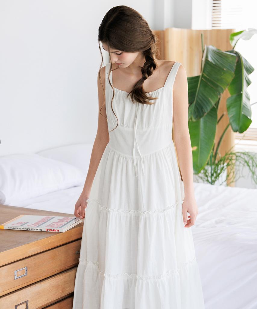 HYFVE Summer Shirred Strap Cotton Tiered Dress