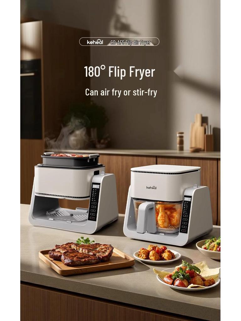 Keheal Flip-Over Air Fryer: Multi-Function Transparent Electric Oven for Frying & Stir-Frying.