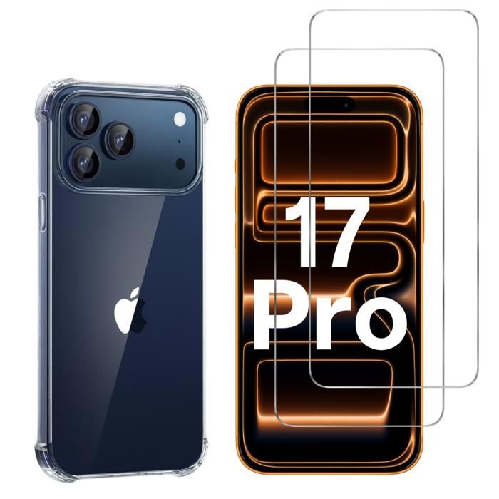 Coque antichoc - PHONILLICO - iPhone 17 PRO - Souple - Transparent - 2 Verres Trempé
