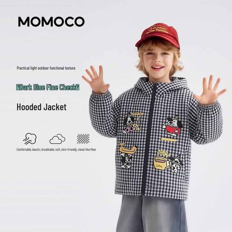 MOMOCO Boys' Plaid Casual Hooded Jacket