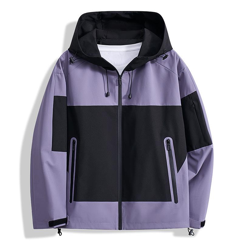 Men's and Women's Autumn and Winter Thin Hooded Jackets, Contrasting Color Youth Group Clothes, Outdoor Camping Windproof Jackets, Men's