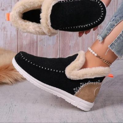 Fashion Winter New Low-top Women Cotton Shoes Warm Plush Flock Slip On Comfortable Wedges Ankle Boots Size 36-43