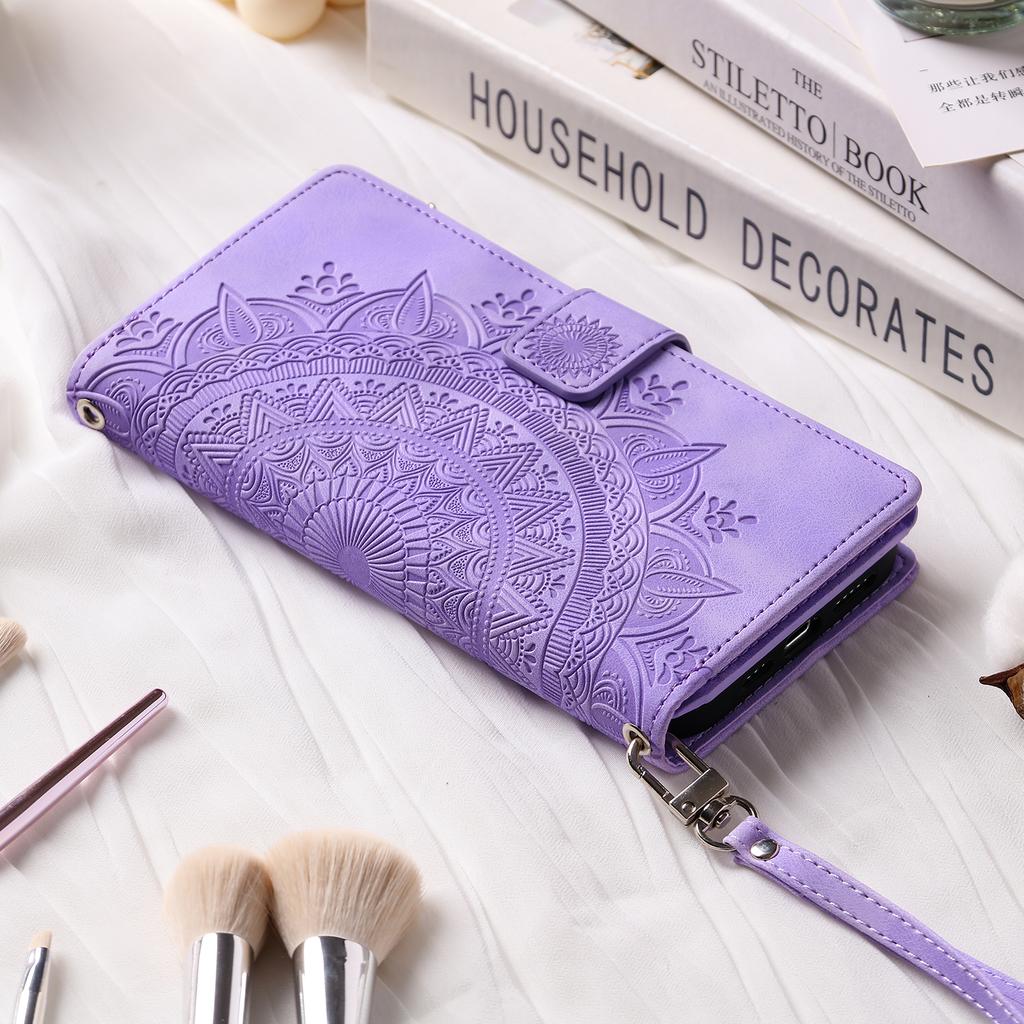 Style 006 For Samsung Galaxy S24 FE Phone Stand Case Mandala Flower Pattern PU Leather Zipper Wallet Phone Cover